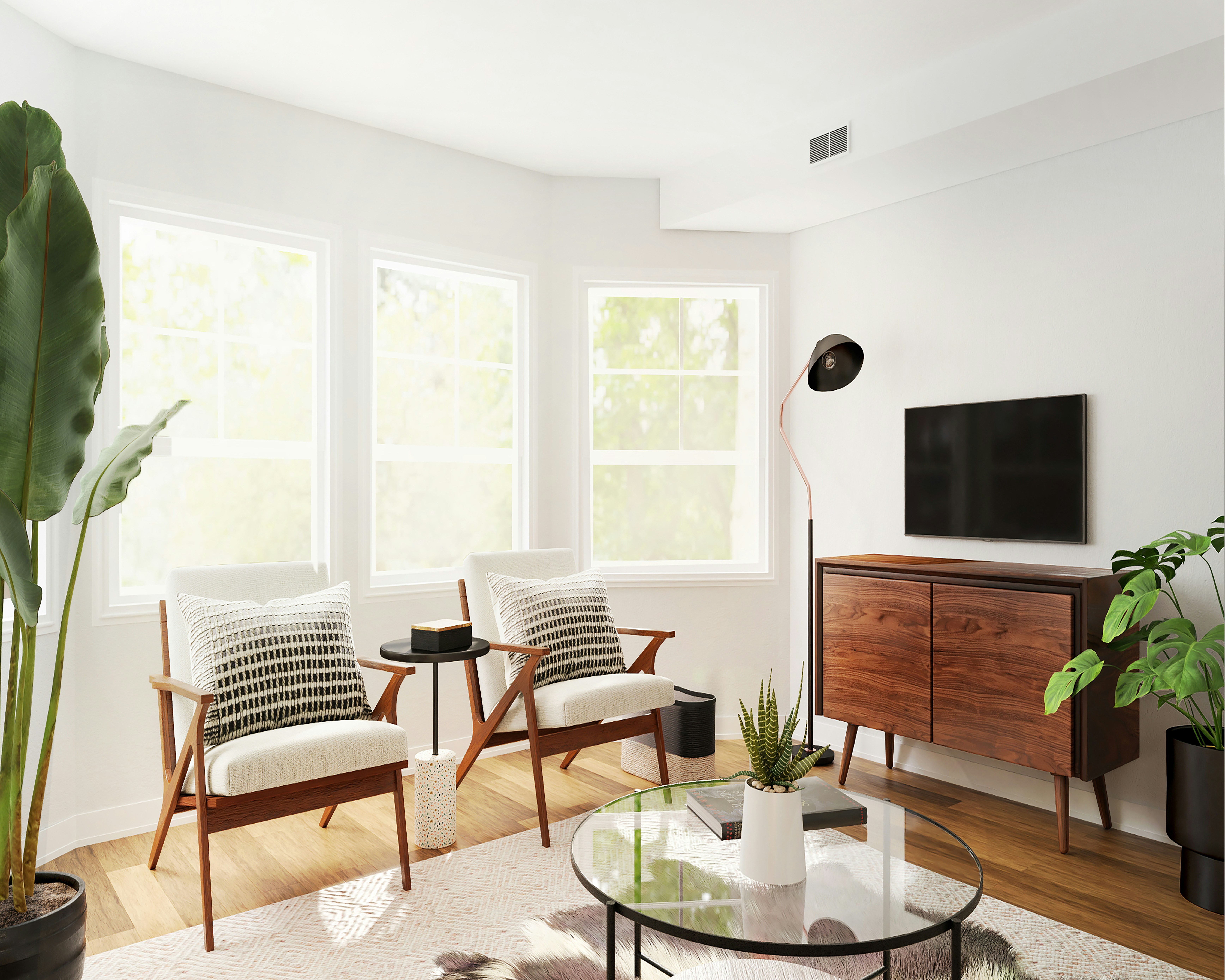 Mid-Century Modern Living Room - Media Wall View